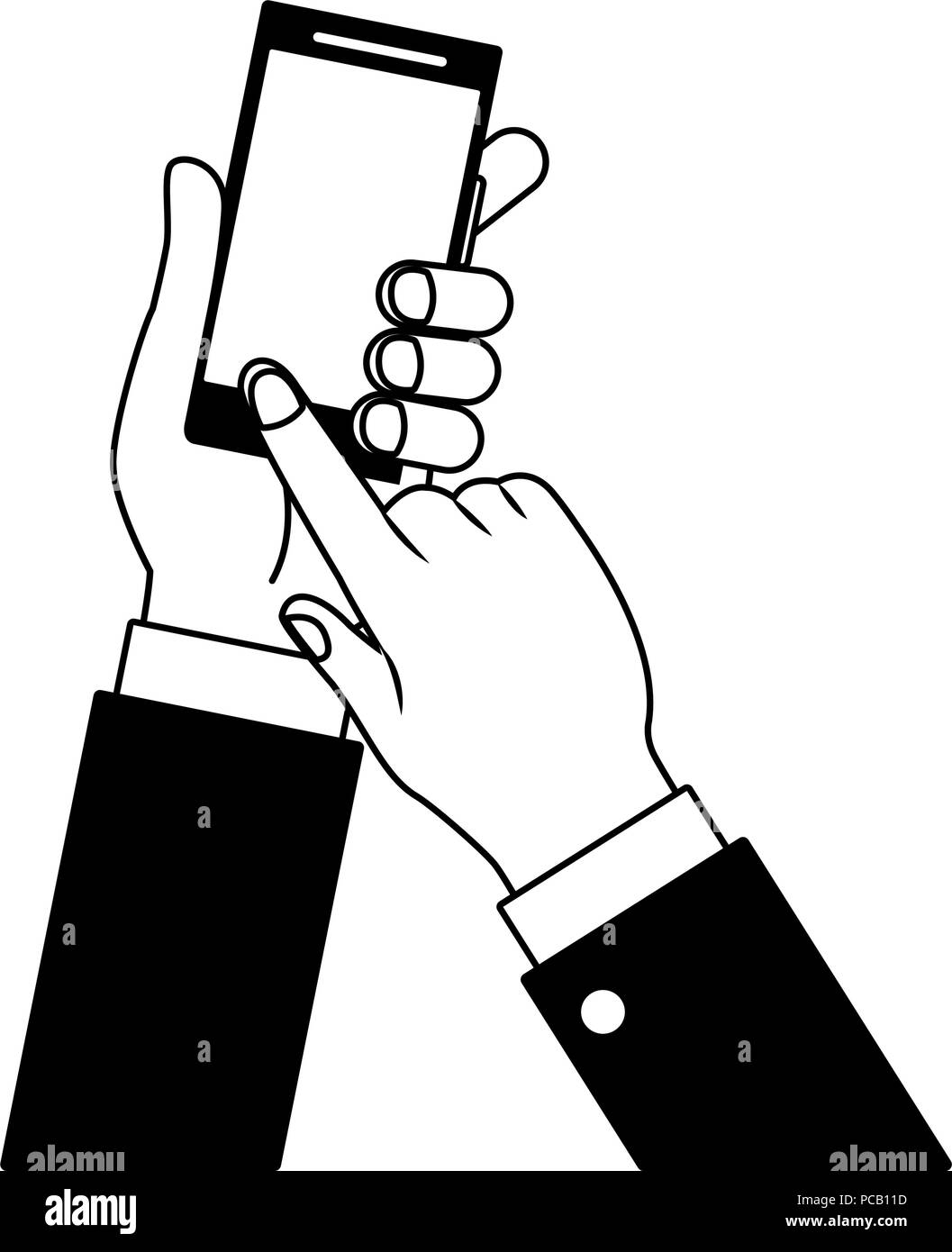 Hand with smartphone in black and white Stock Vector Image & Art - Alamy