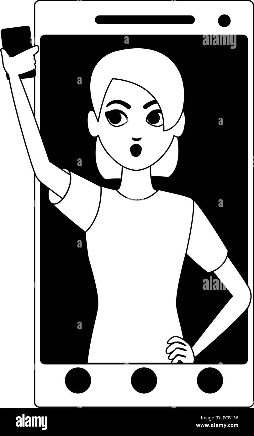 Woman on smartphone screen in black and white Stock Vector Image & Art
