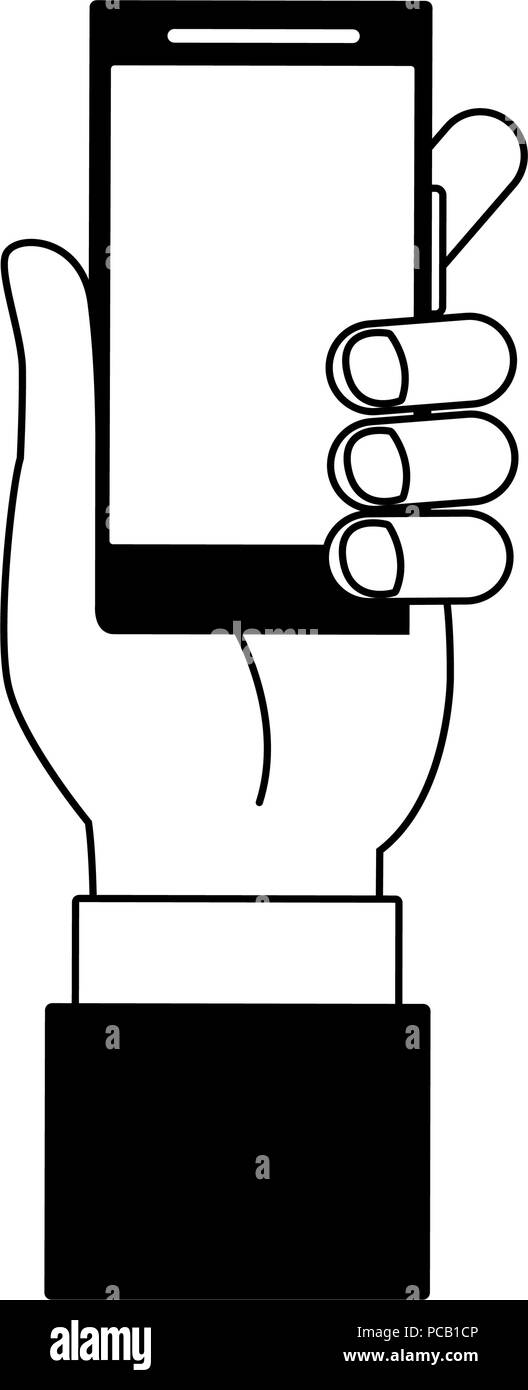 Hand with smartphone in black and white Stock Vector Image & Art - Alamy