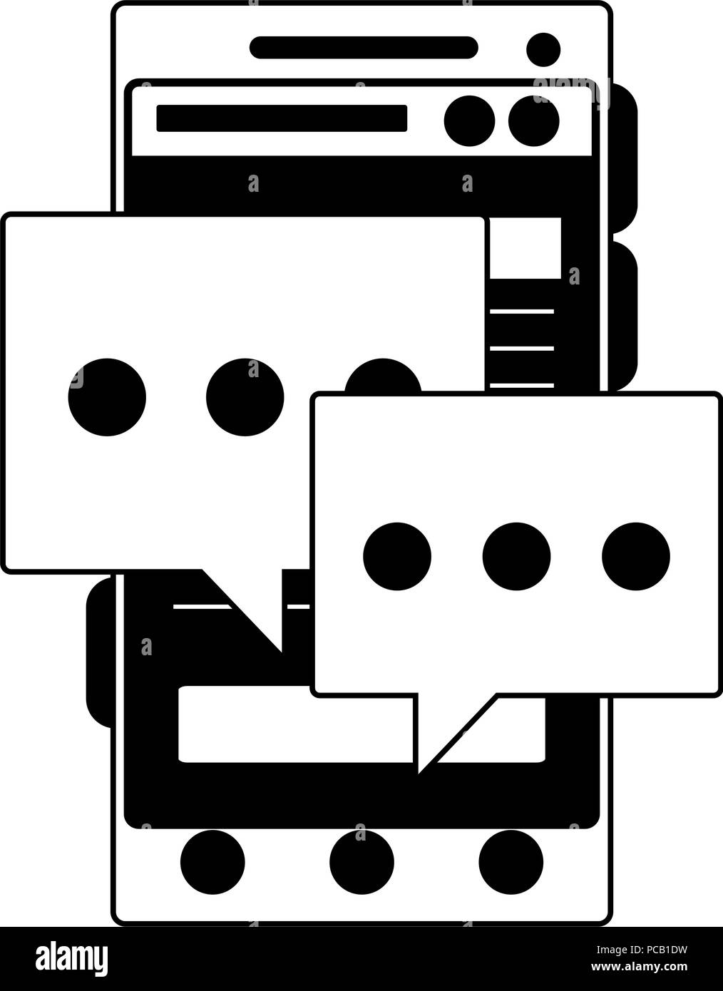 Smartphone with chat bubbles in black and white Stock Vector Image ...