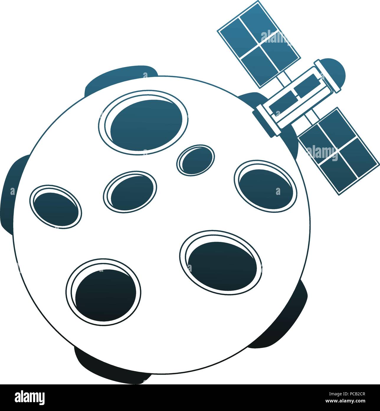 Satellite flying around meteor blue lines Stock Vector