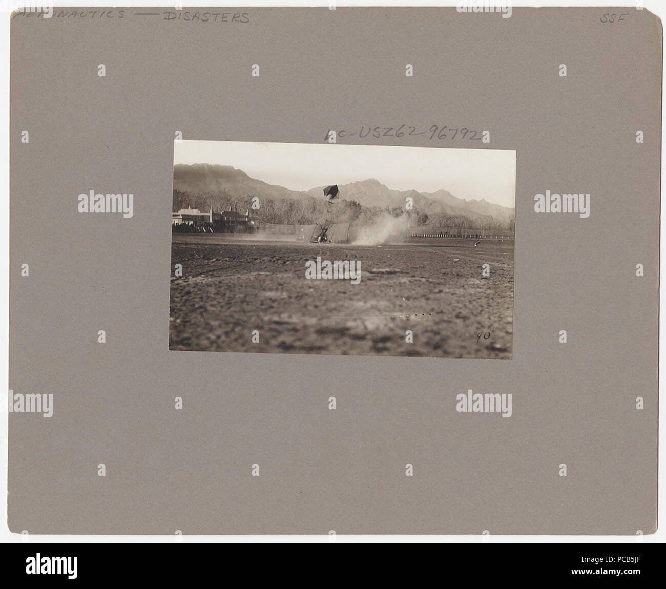 Airplane, just after crash, with tail in air, El Paso, Texas Stock