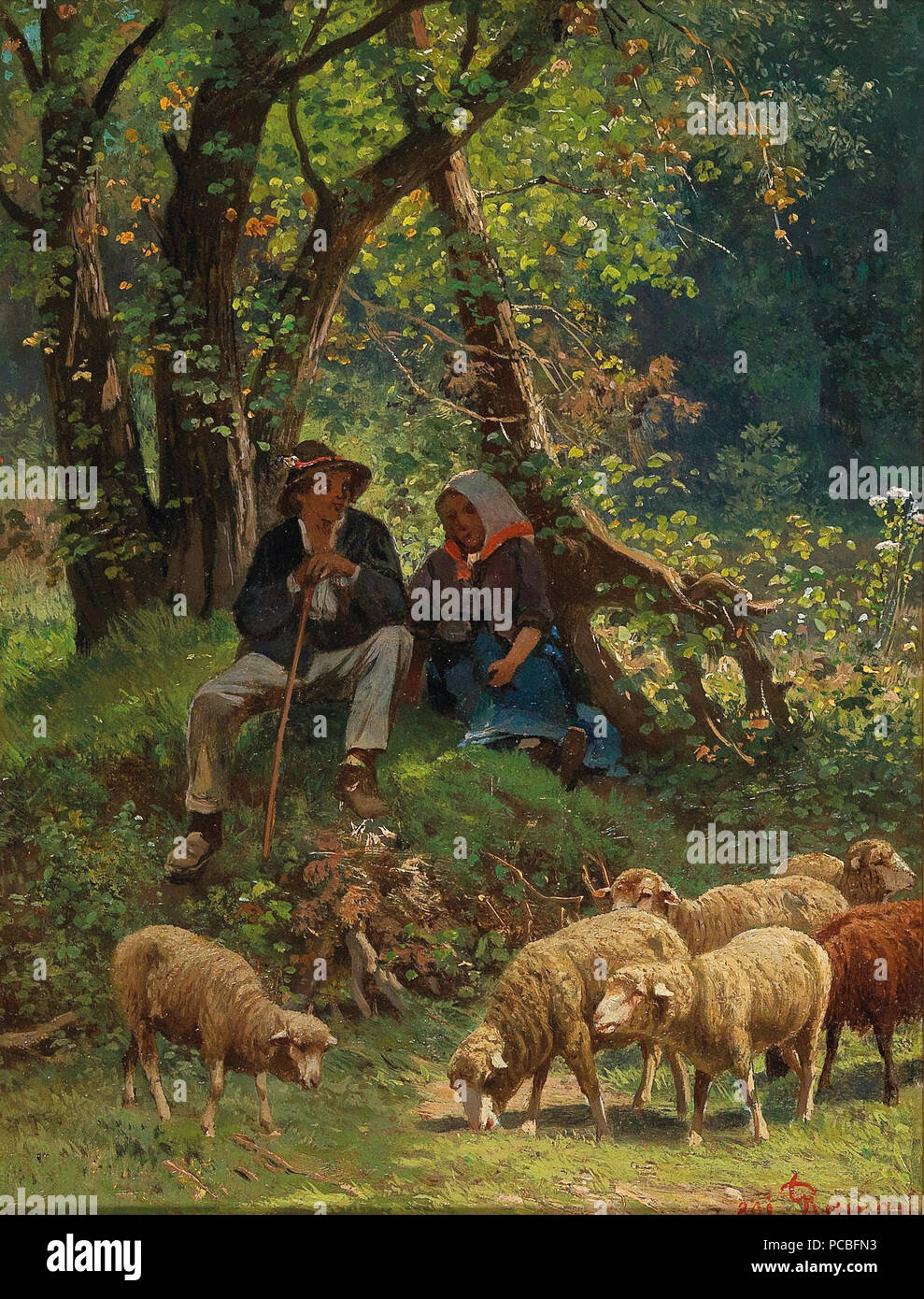 41 Gustav Ranzoni - Shepherd Couple Resting by the Woodland’s Edge ...
