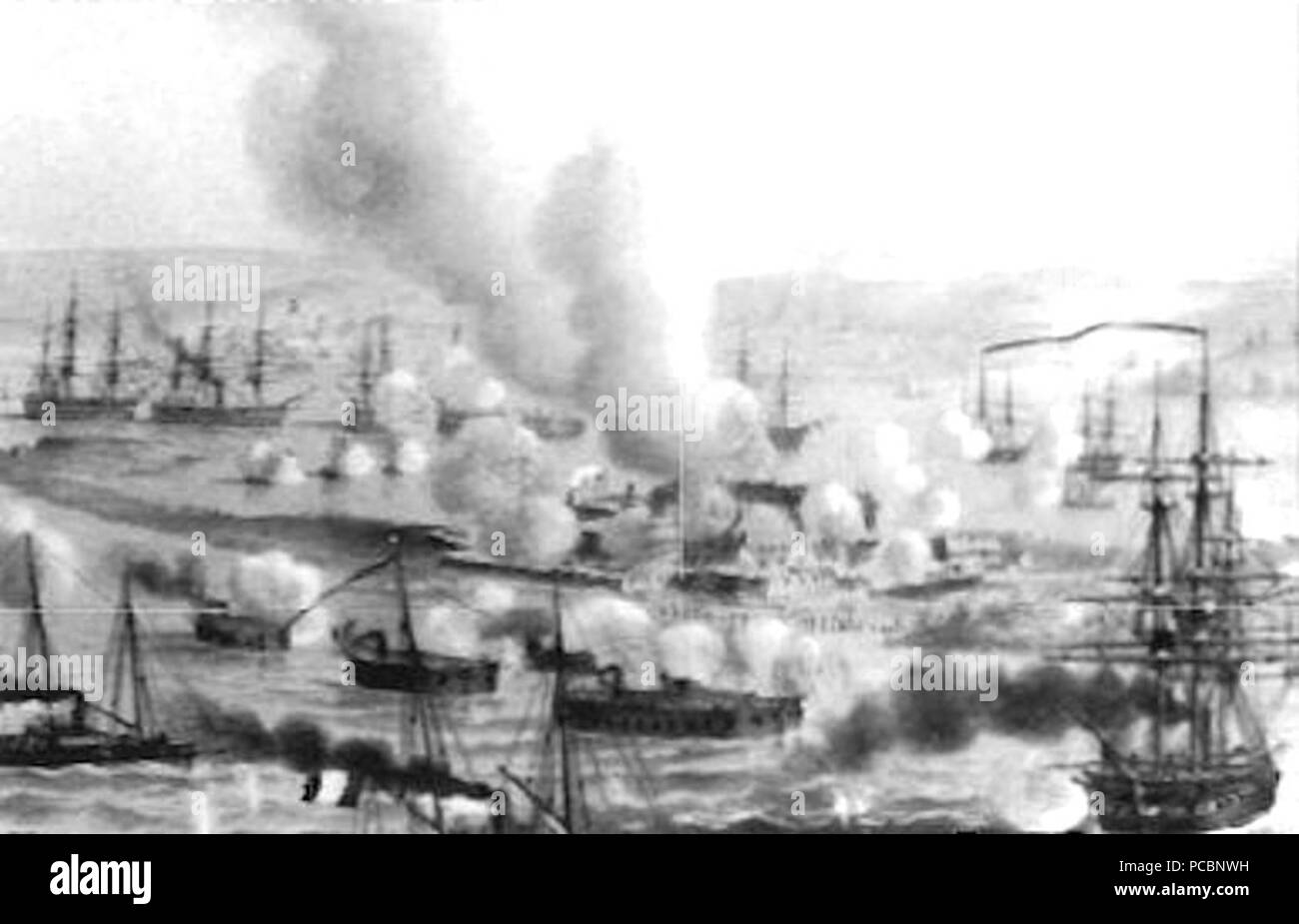 21 French ironclad floating batteries at Kinburn 1855 Stock Photo