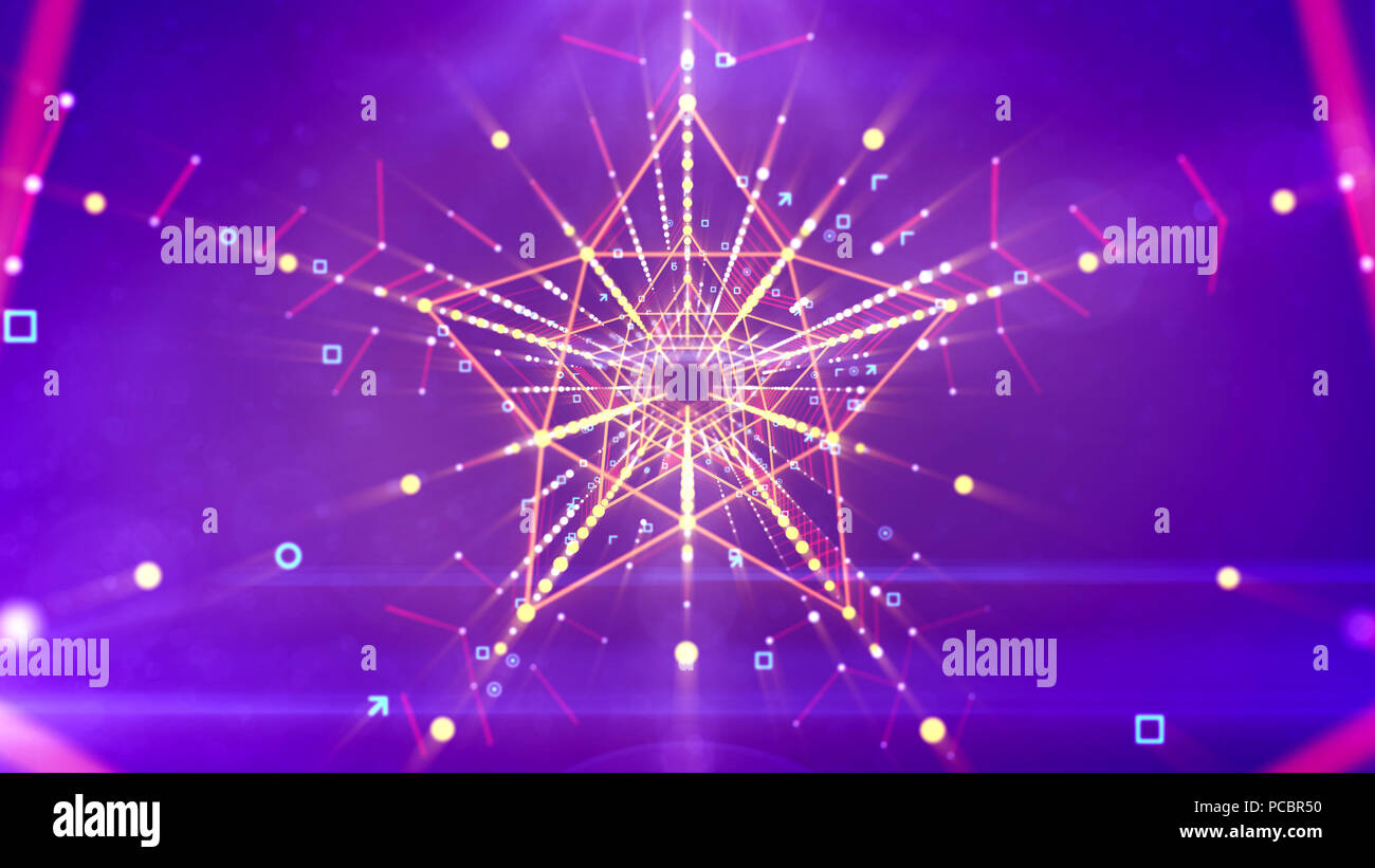 A flashy 3d illustration of a symmetric five pointed star neon tunnel with  pentagon structures inside in the violet background with flying angles, arr  Stock Photo - Alamy