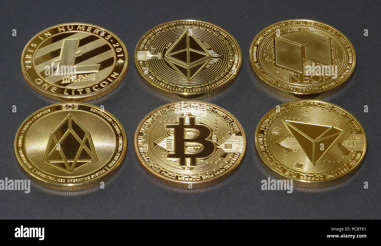 Crypto currency coins Litecoin, Ethereum, Bitcoin, EOS, Tron, NEO Stock  Photo - Alamy