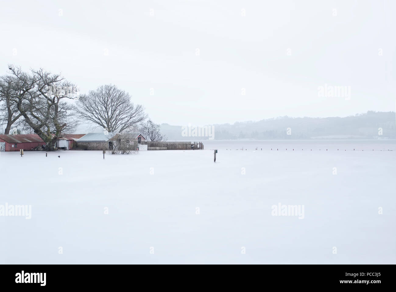 Harbour pier jetty underwater flooding extreme wet rainstorm winter