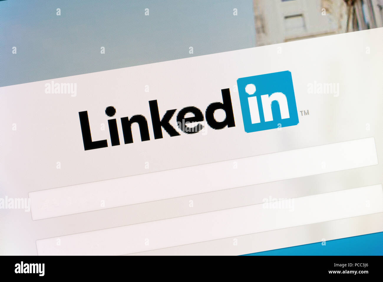 Linkedin website on a computer screen. Linkedin is a business and