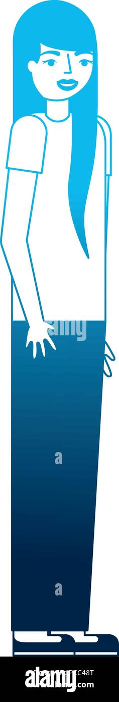 teenage girl standing in casual clothes vector illustration blue neon ...