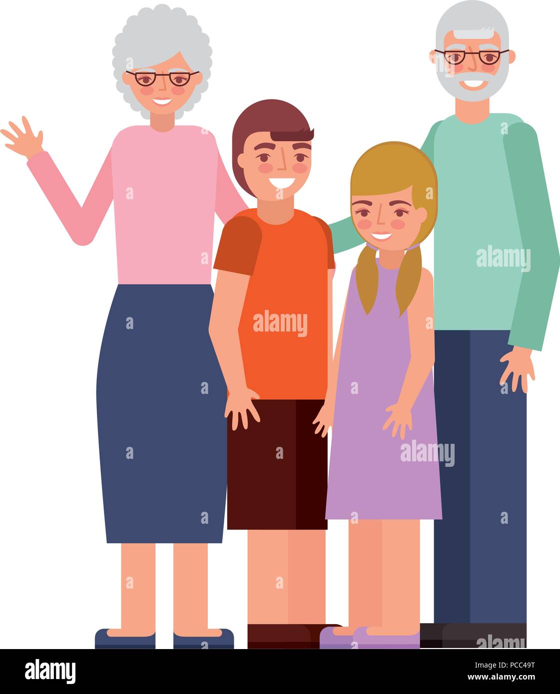 grandparents with grandson and granddaughter vector illustration Stock Vector