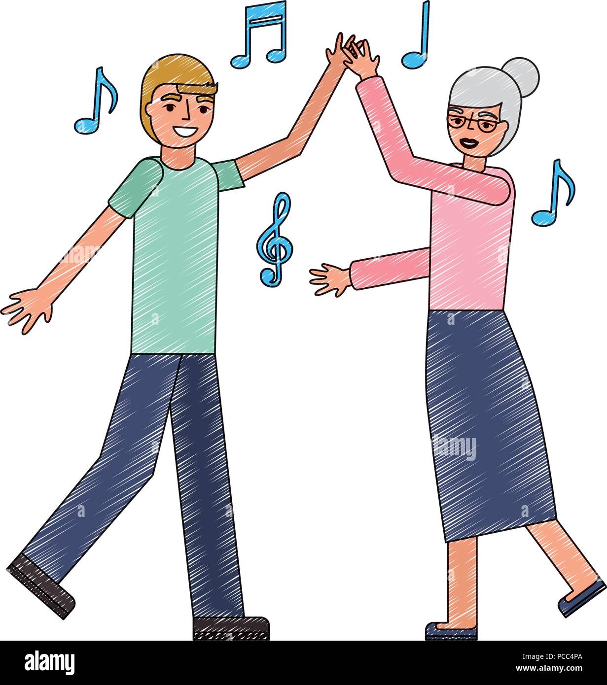 grandmother and grandson dancing music vector illustration Stock Vector