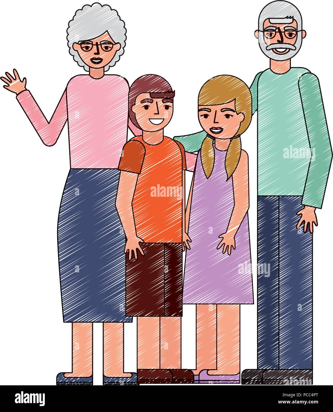 grandparents with grandson and granddaughter vector illustration Stock Vector