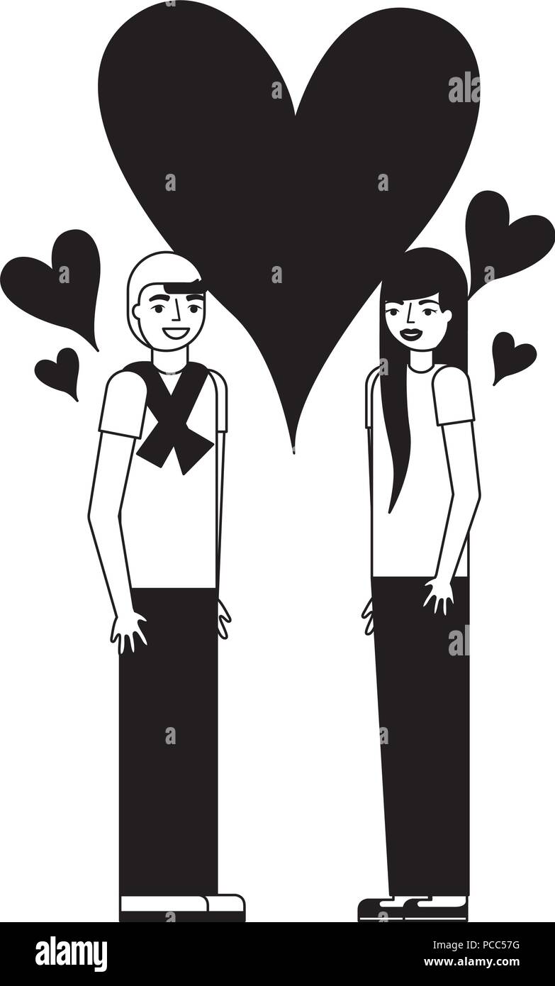 Teenagers Boy And Girl With Love Heart Vector Illustration Monochrome Stock Vector Image Art Alamy