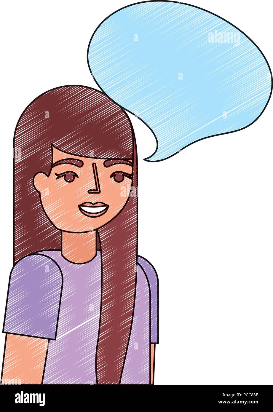 portrait woman cartoon talk bubble vector illustration drawing Stock