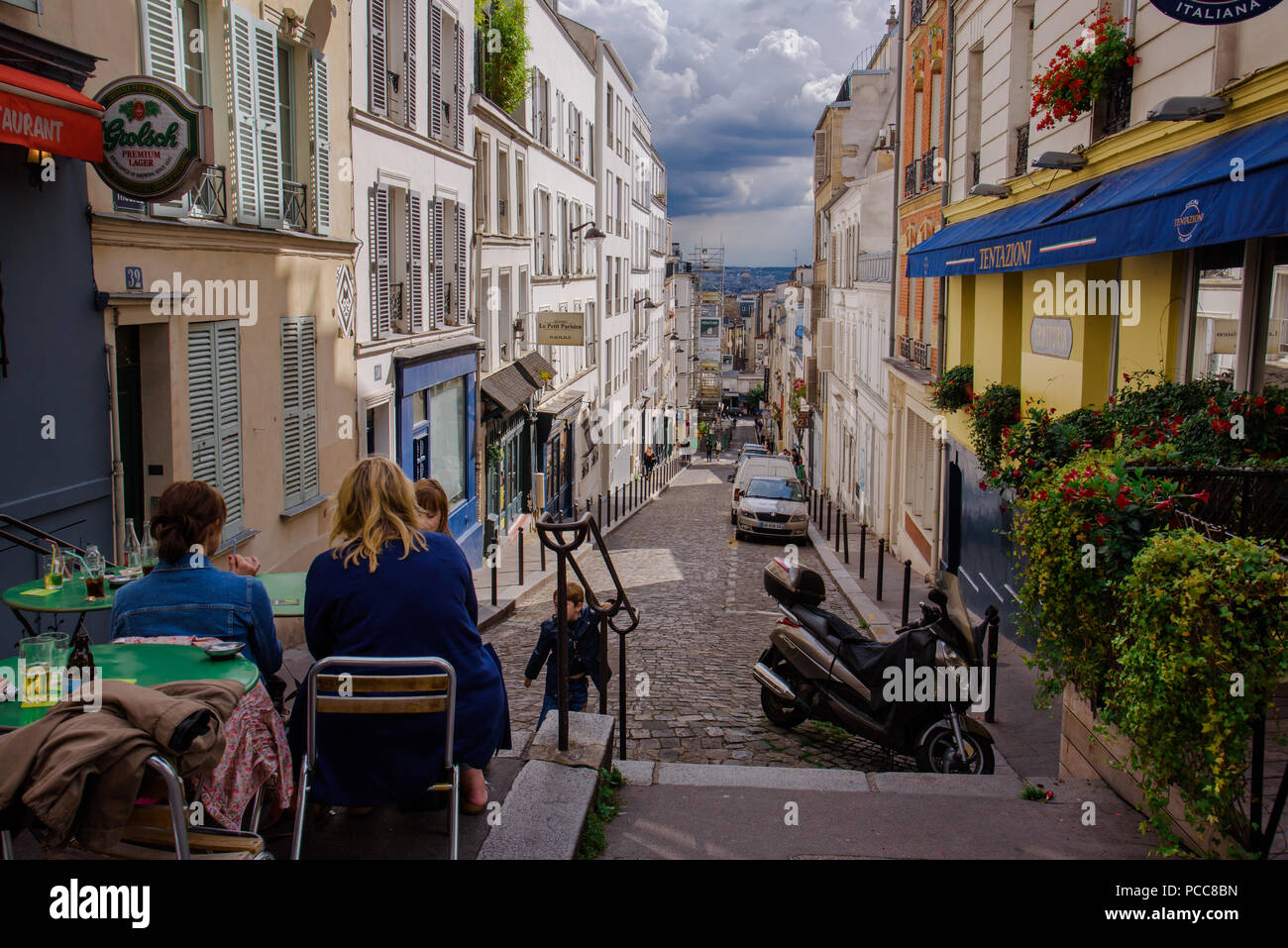 French Streets on Montmartre Hill in Paris Stock Photo