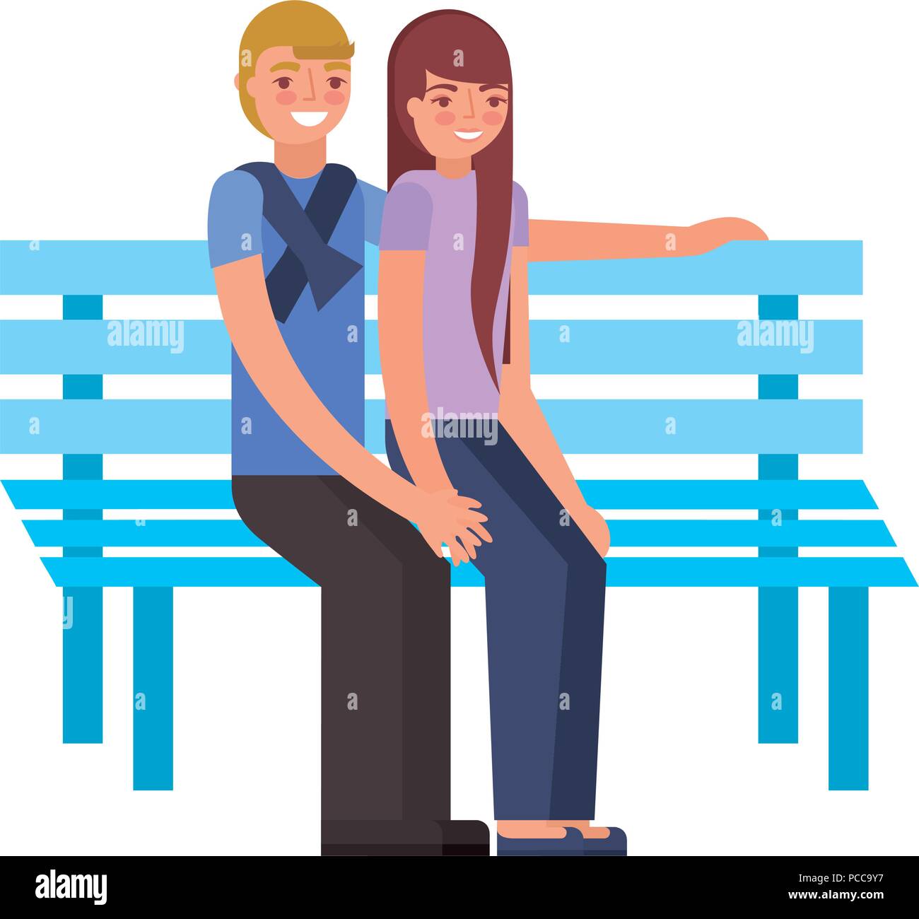 young couple sitting on bench vector illustration Stock Vector Image ...