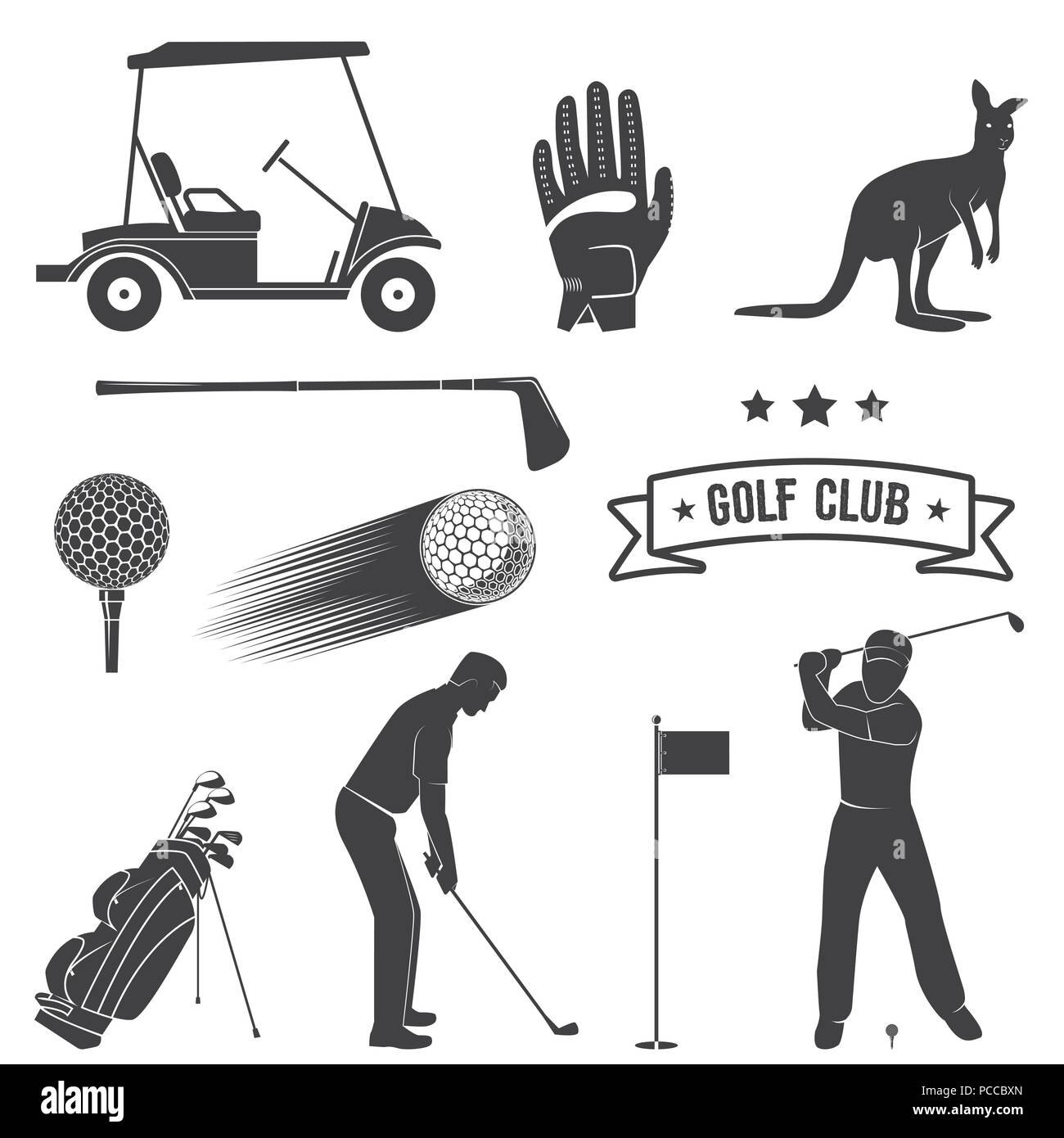 Set of vintage golf elements and equipment. Vector illustration. Stock Vector