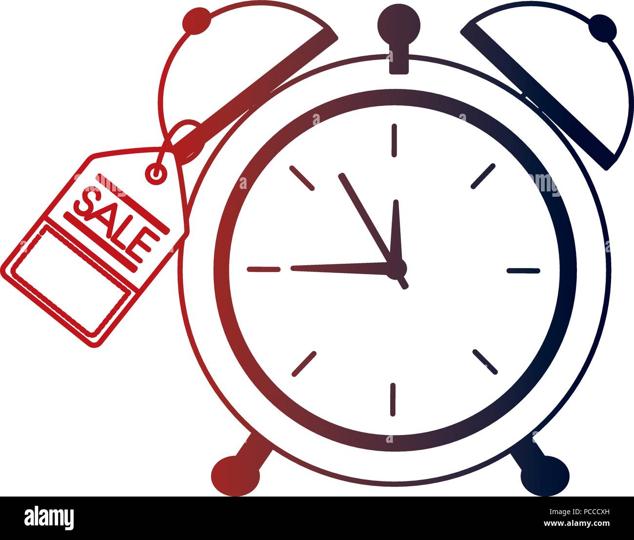 alarm clock hour tag price commerce vector illustration neon design ...