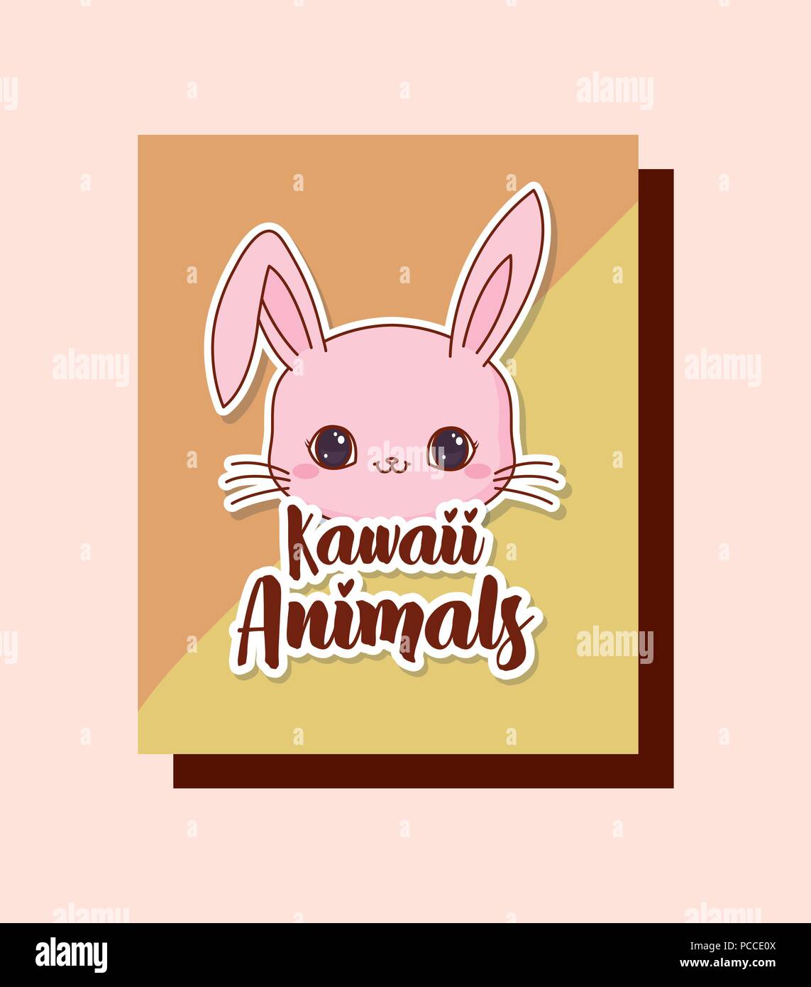 kawaii rabbit over colorful squares and pink background. vector ...