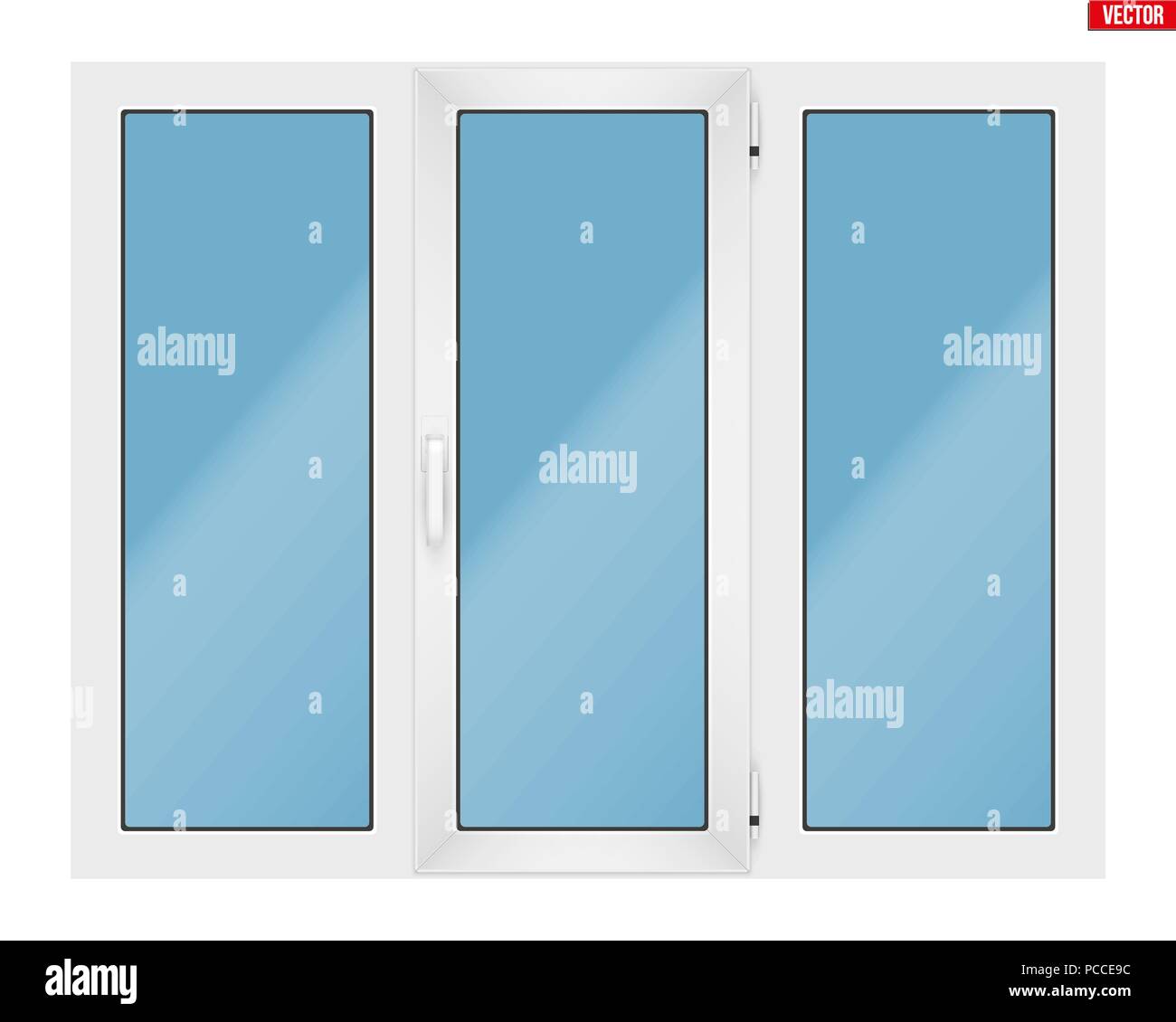 PVC window with three sash Stock Vector