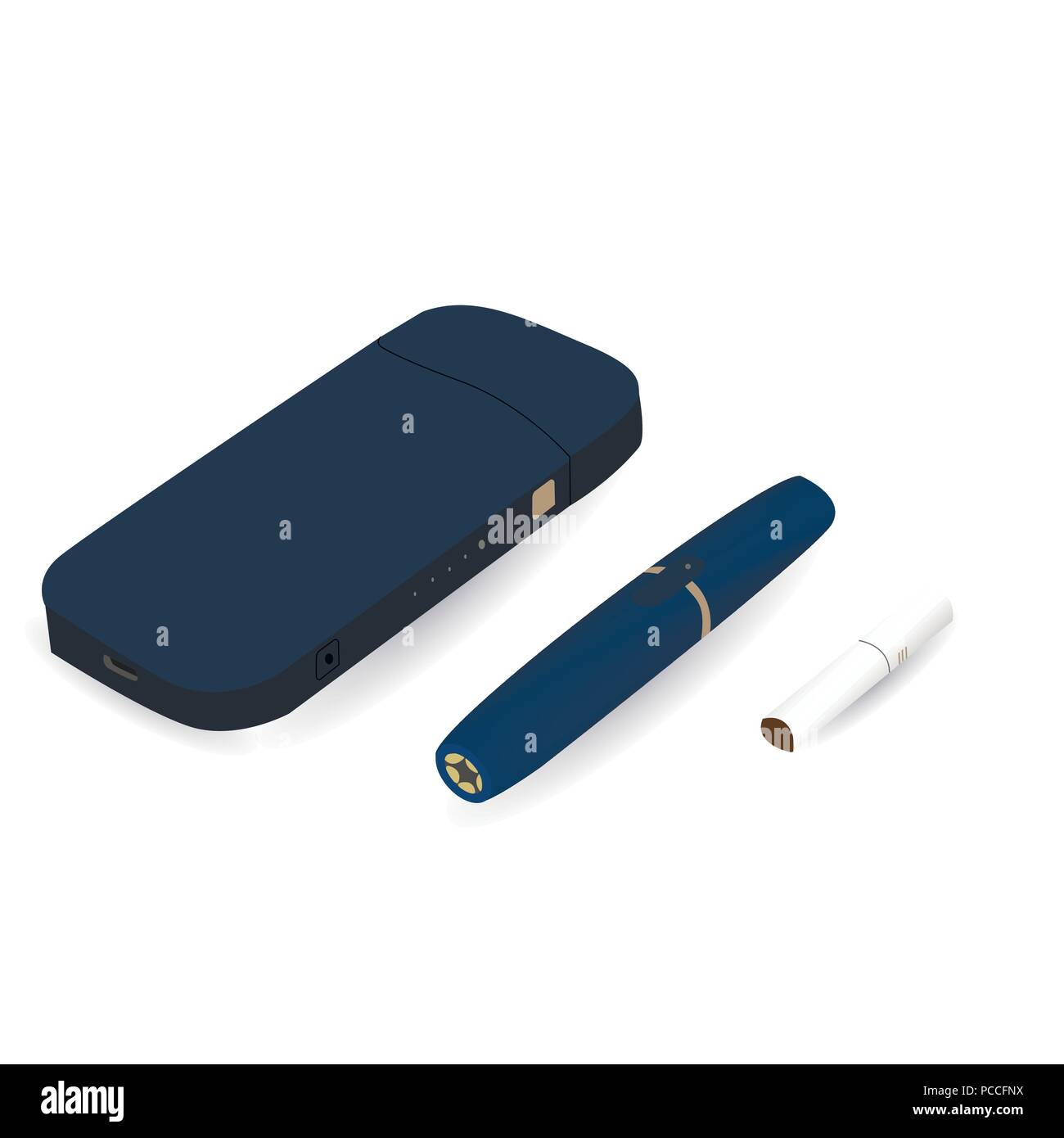 smoking, white device, heating tobacco system , newest electronic cigarette, vector Stock Vector