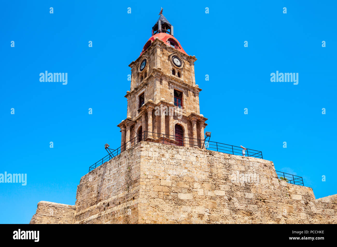 Medieval Clock Tower in the city of Rhodes in Rhodes island in Greece