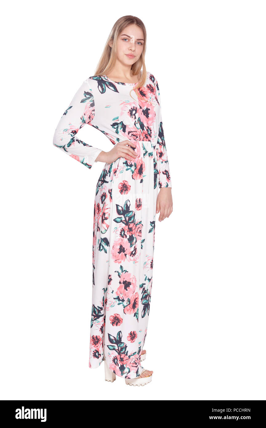 beautiful woman in floral dress Stock Photo - Alamy