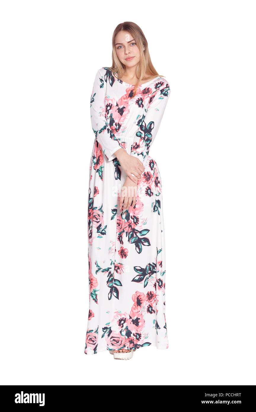 beautiful woman in floral dress Stock Photo - Alamy