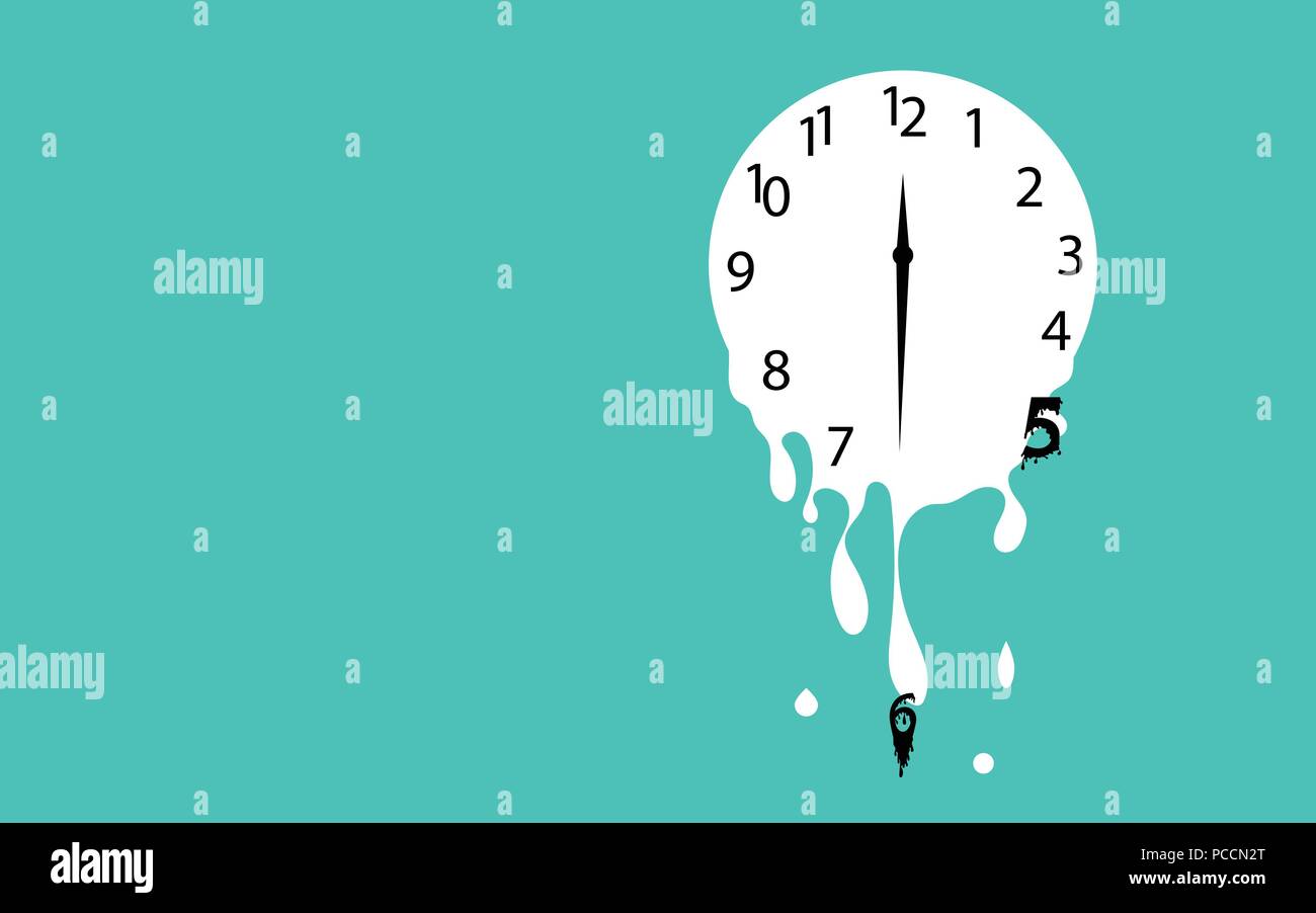 Melting clock flat design vector illustration on green background Stock
