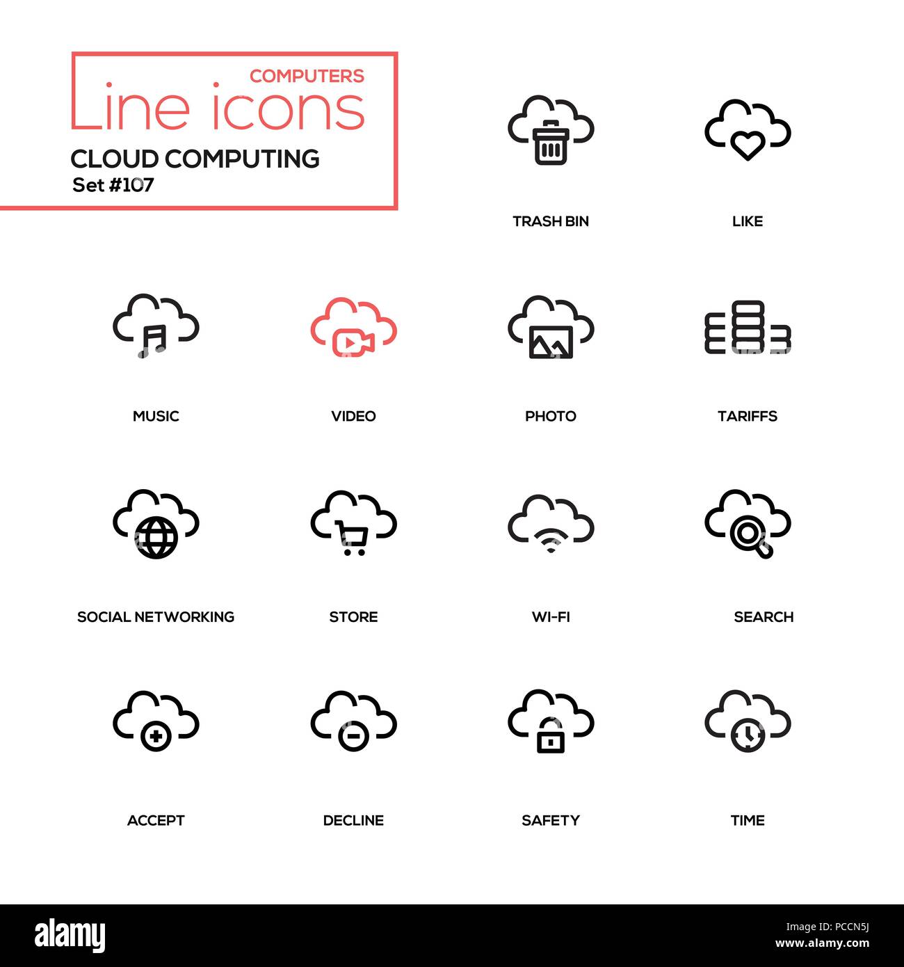 Cloud computing - modern line design icons set Stock Vector