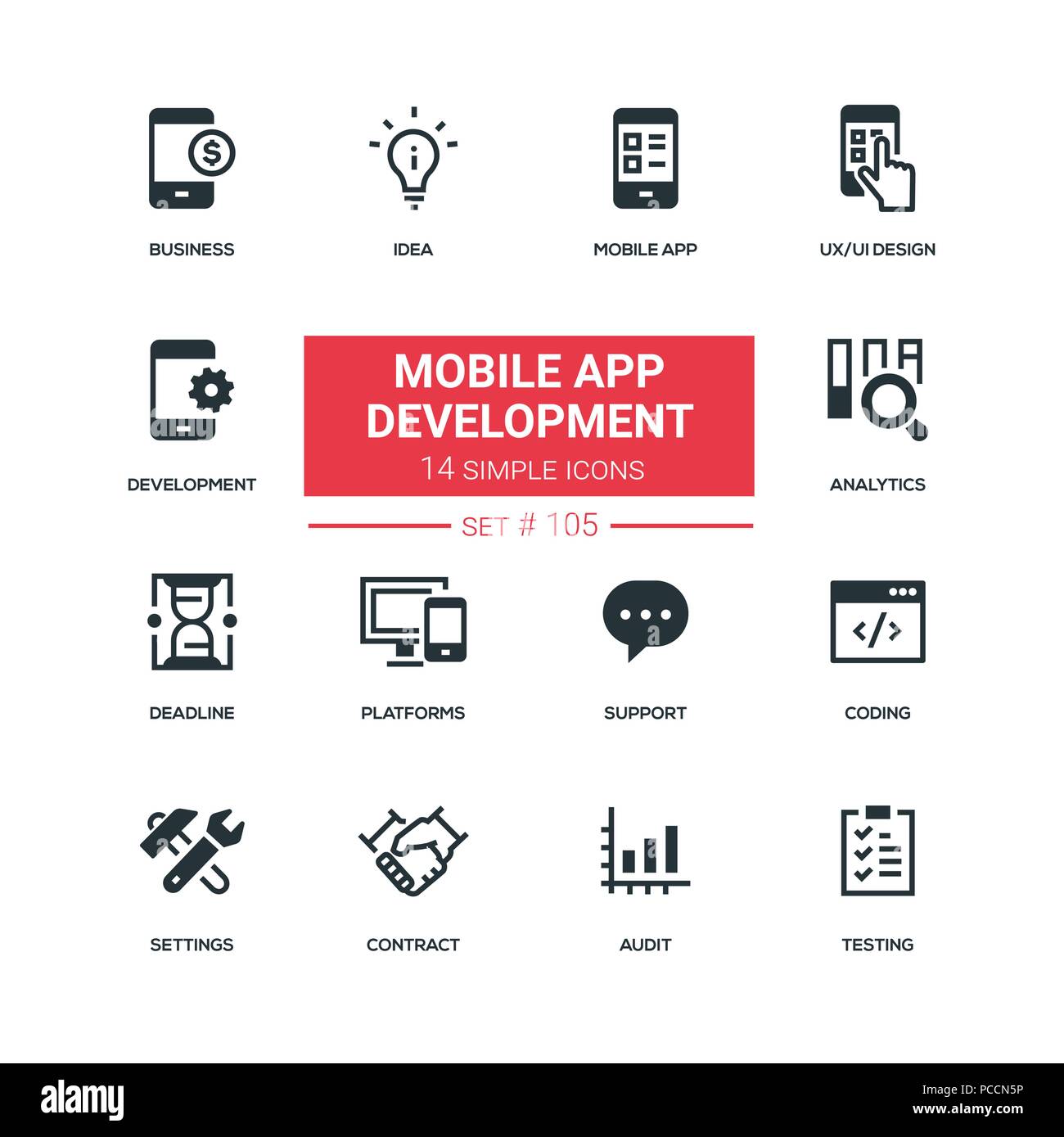 Mobile app development - flat design style icons set Stock Vector