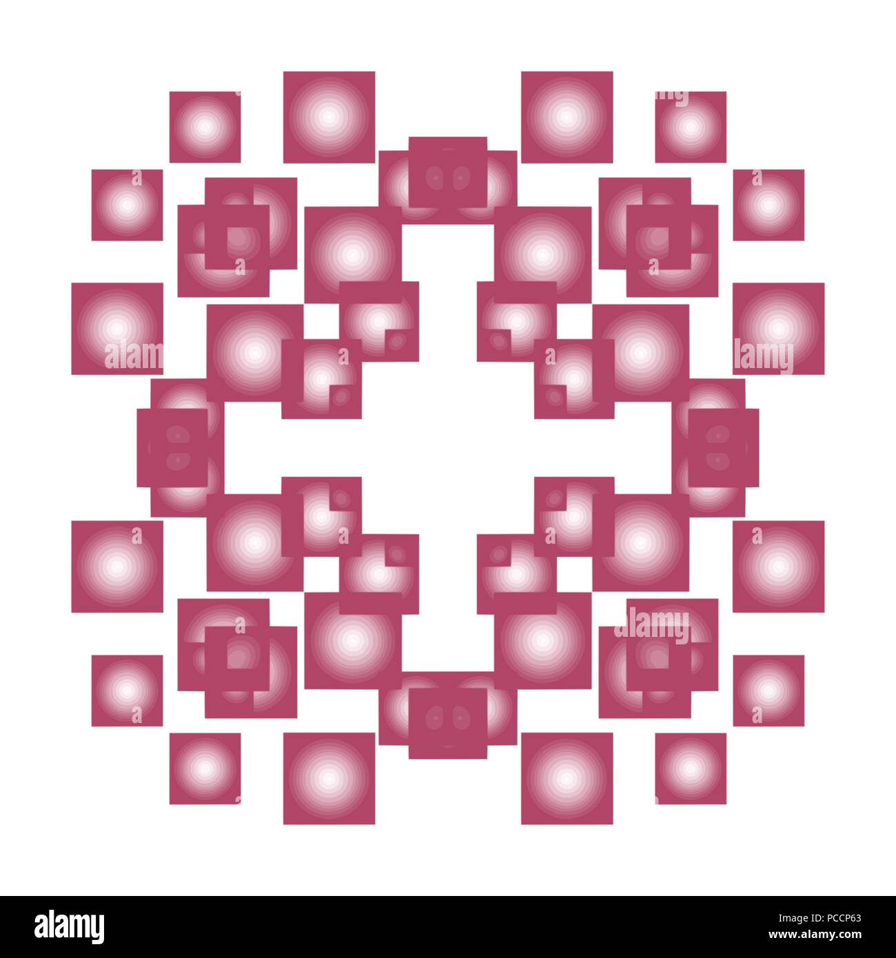 red watercolor squared elements mandala tile pattern, vector illustration Stock Vector