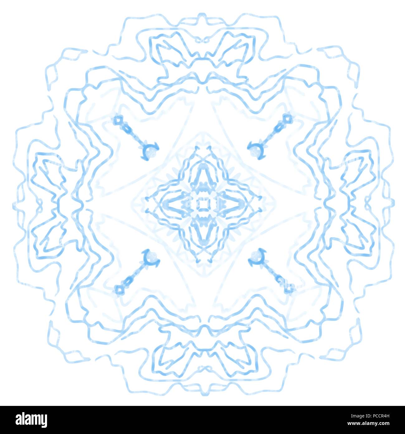 blue retro mandala porcelain tile pattern ornament, vector illustration Stock Vector