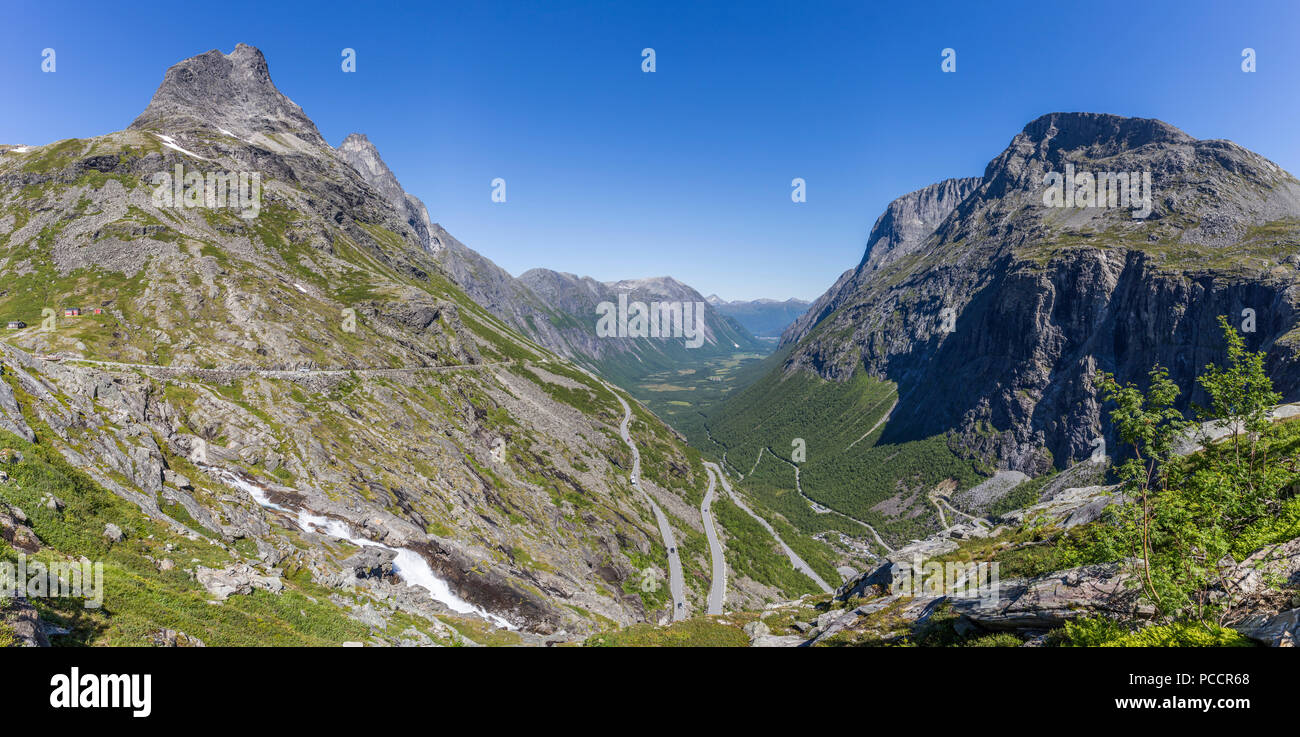 Beautiful panorama of serpentine mountain road Trollstigen Stock Photo