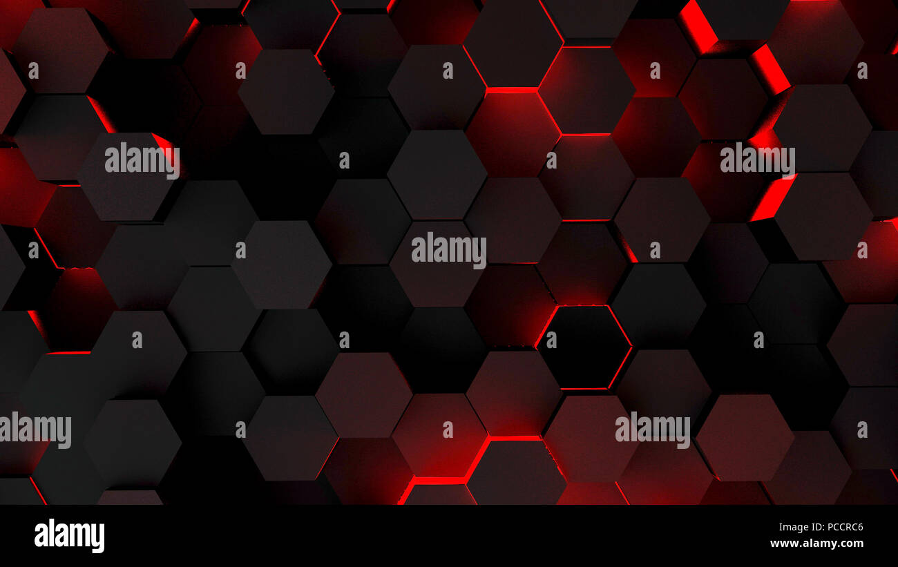 Abstract hexagon futuristic surface with red neon light Stock Photo - Alamy