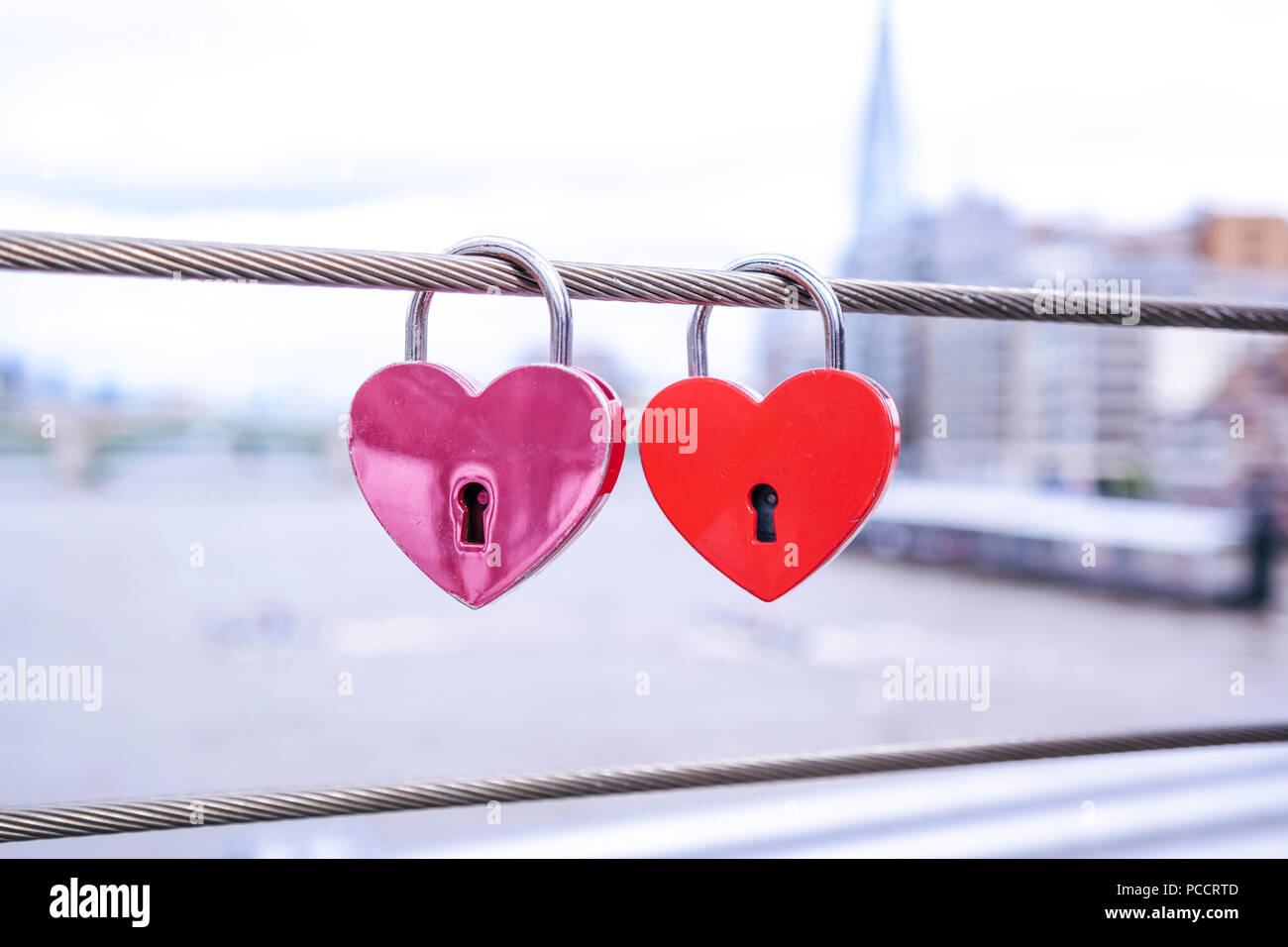 Hearts padlock on London bridge Stock Photo
