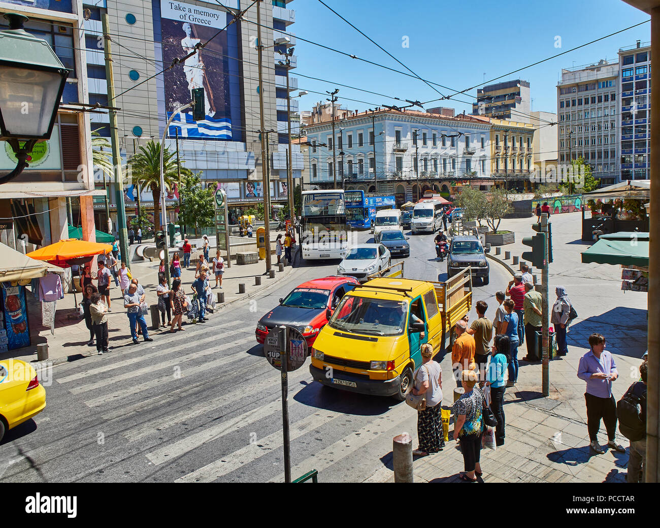 Cars crossing Omonia Square, Athens, Greece Stock Photo Alamy