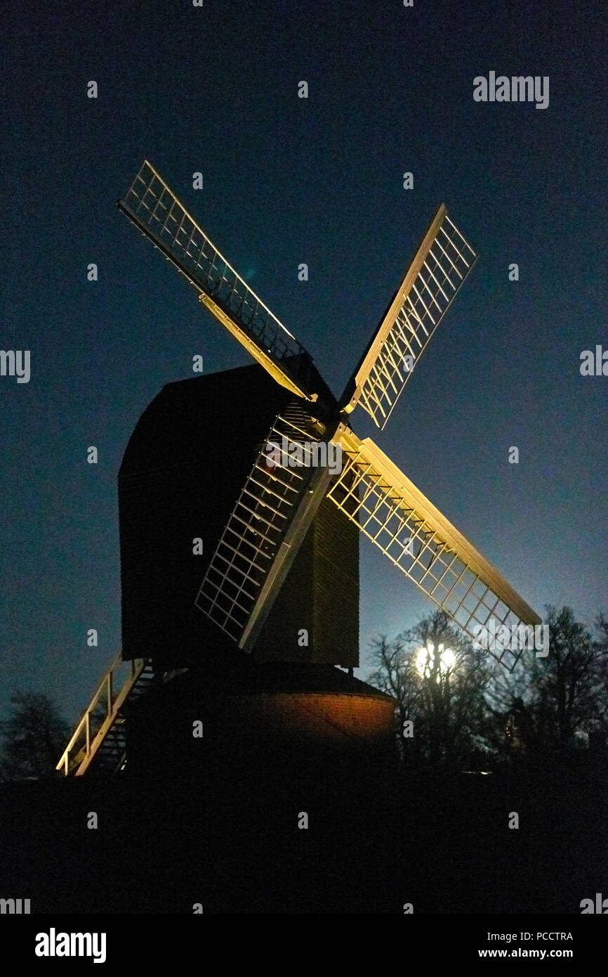 A supermoon behind Brill windmill Stock Photo