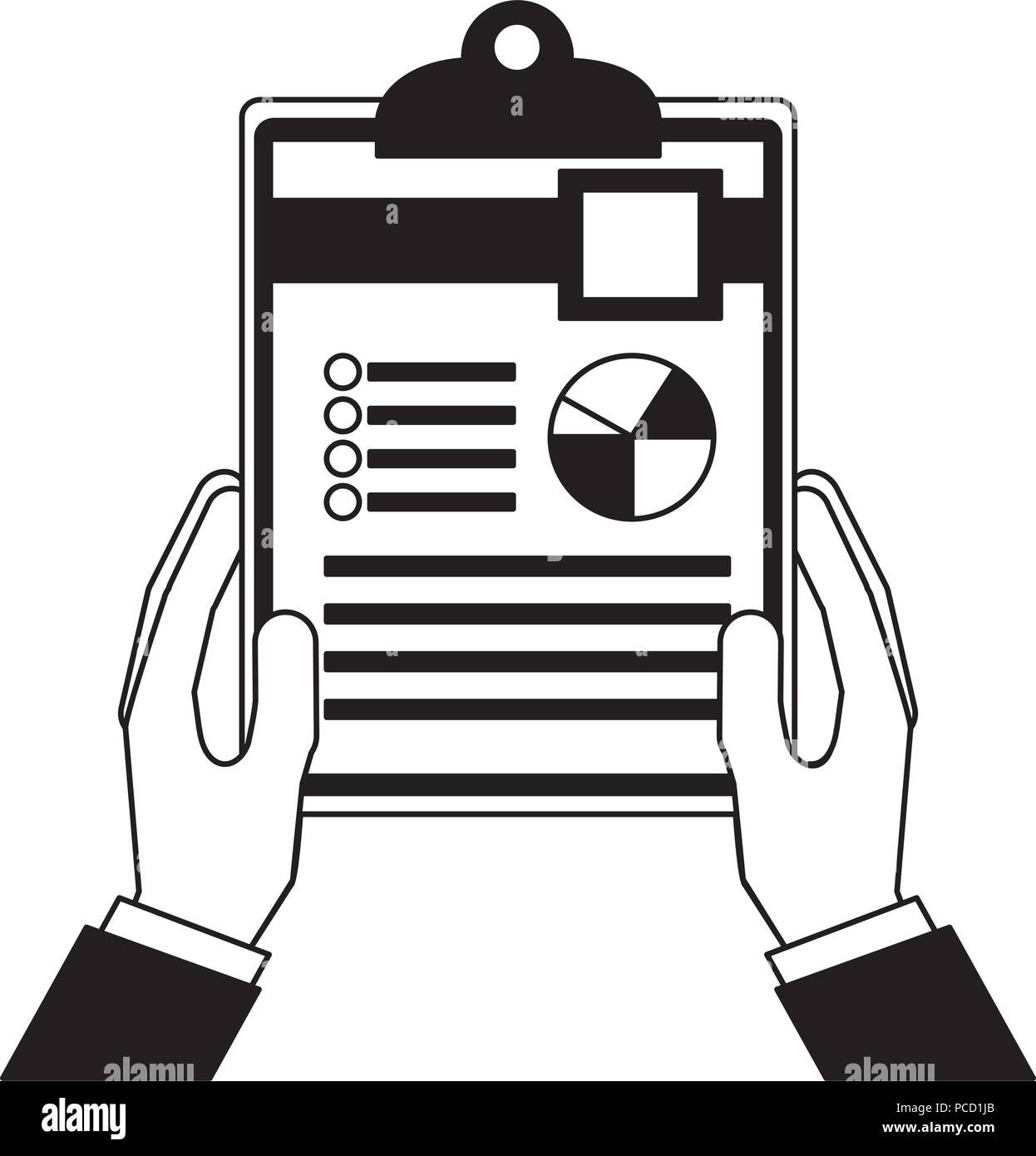 hands holding clipboard with report chart diagram vector illustration ...
