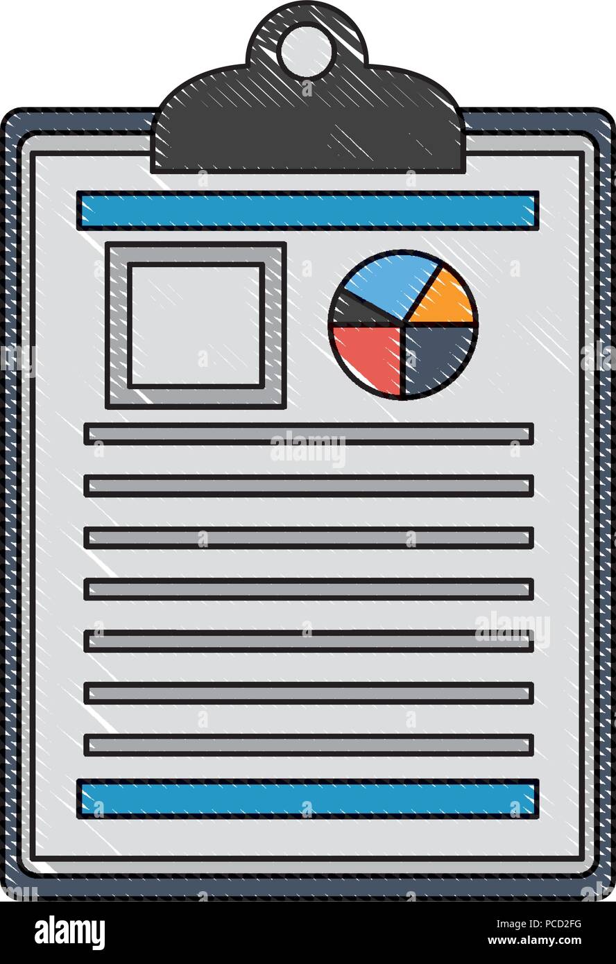 checklist with document file and statistics pie graphic vector illustration design Stock Vector