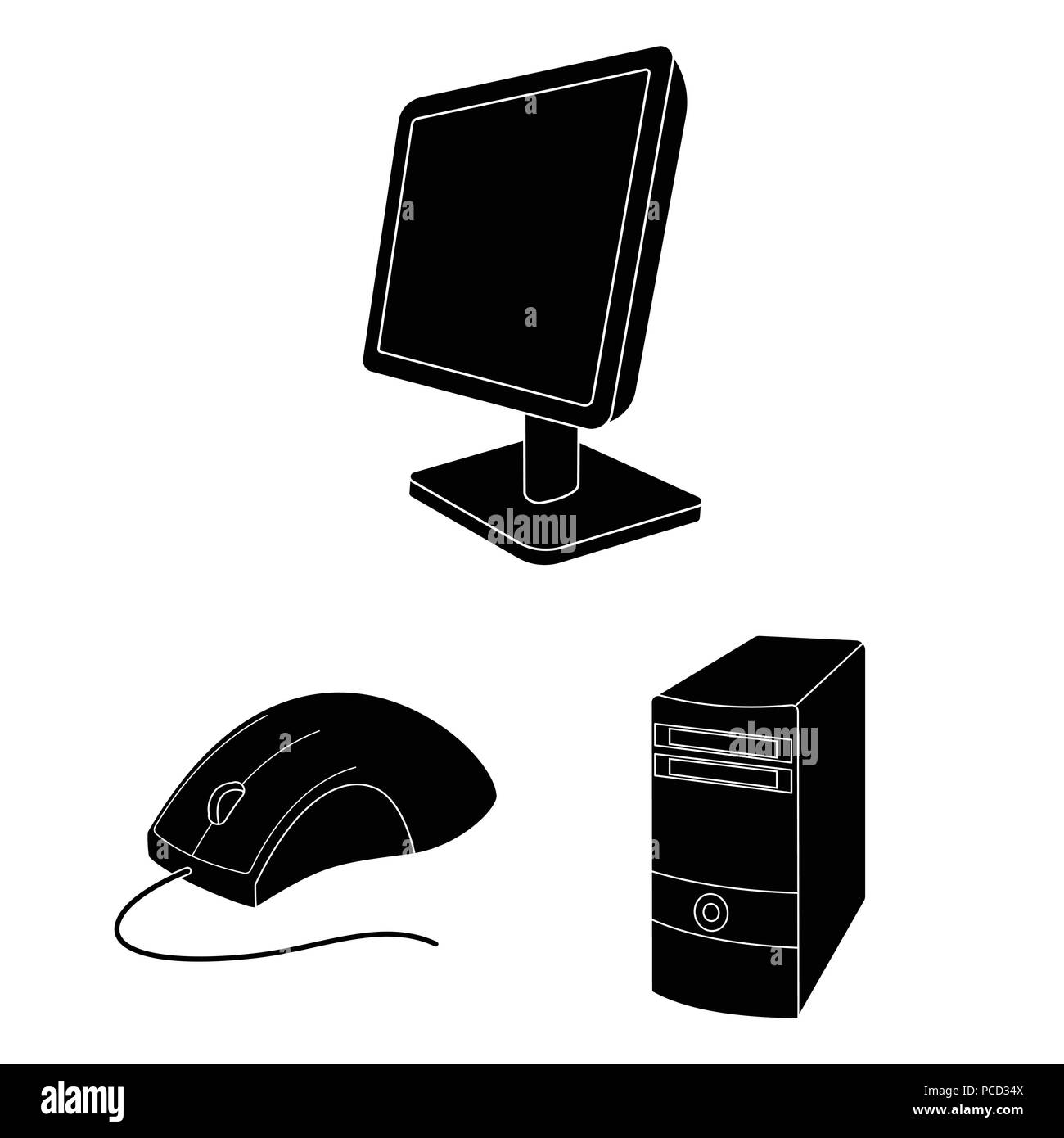 Personal computer black icons in set collection for design. Equipment ...