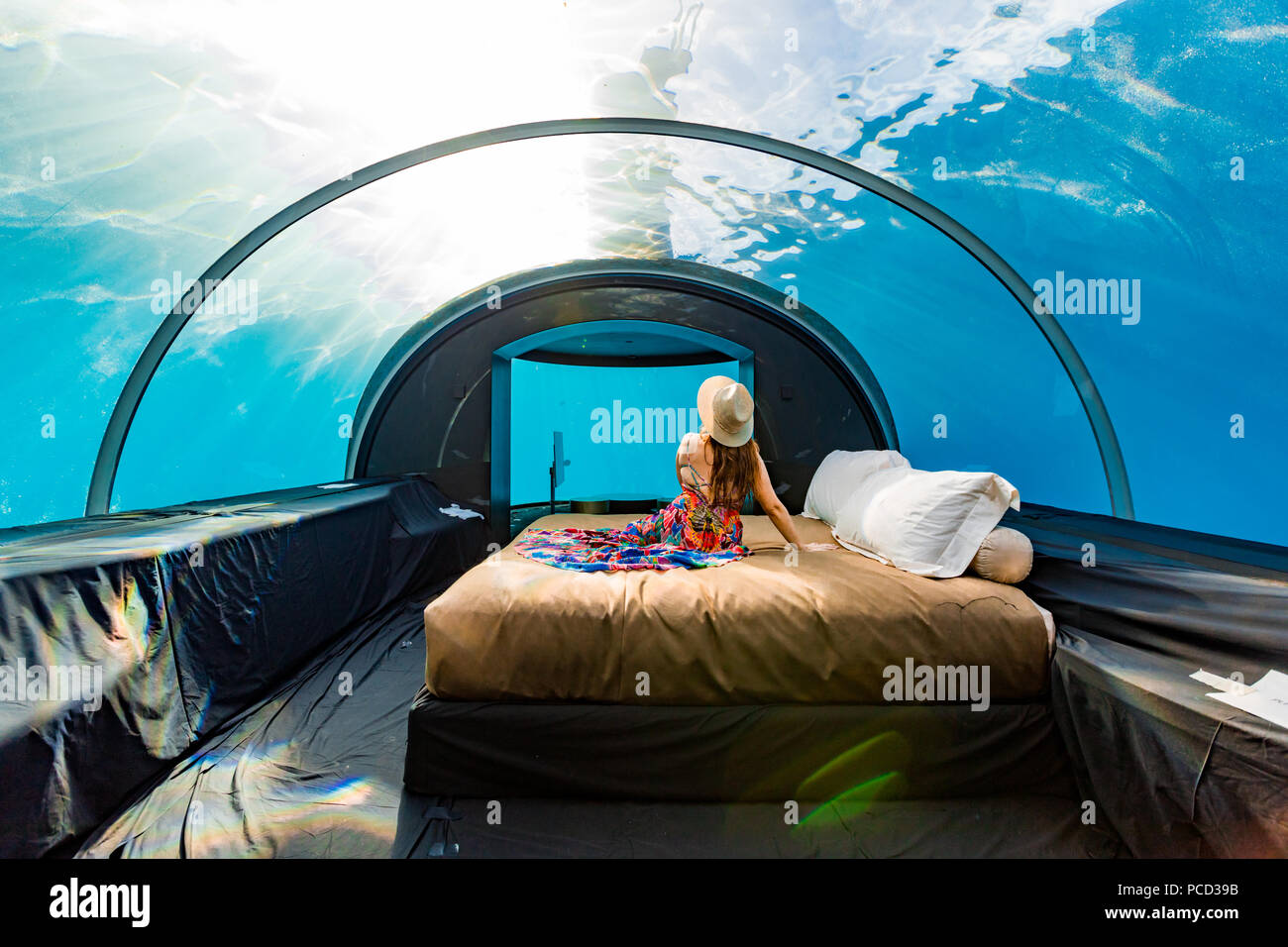 Views from Ithaa, the undersea restaurant at Conrad Maldives, Maldives, Indian Ocean, Asia Stock Photo