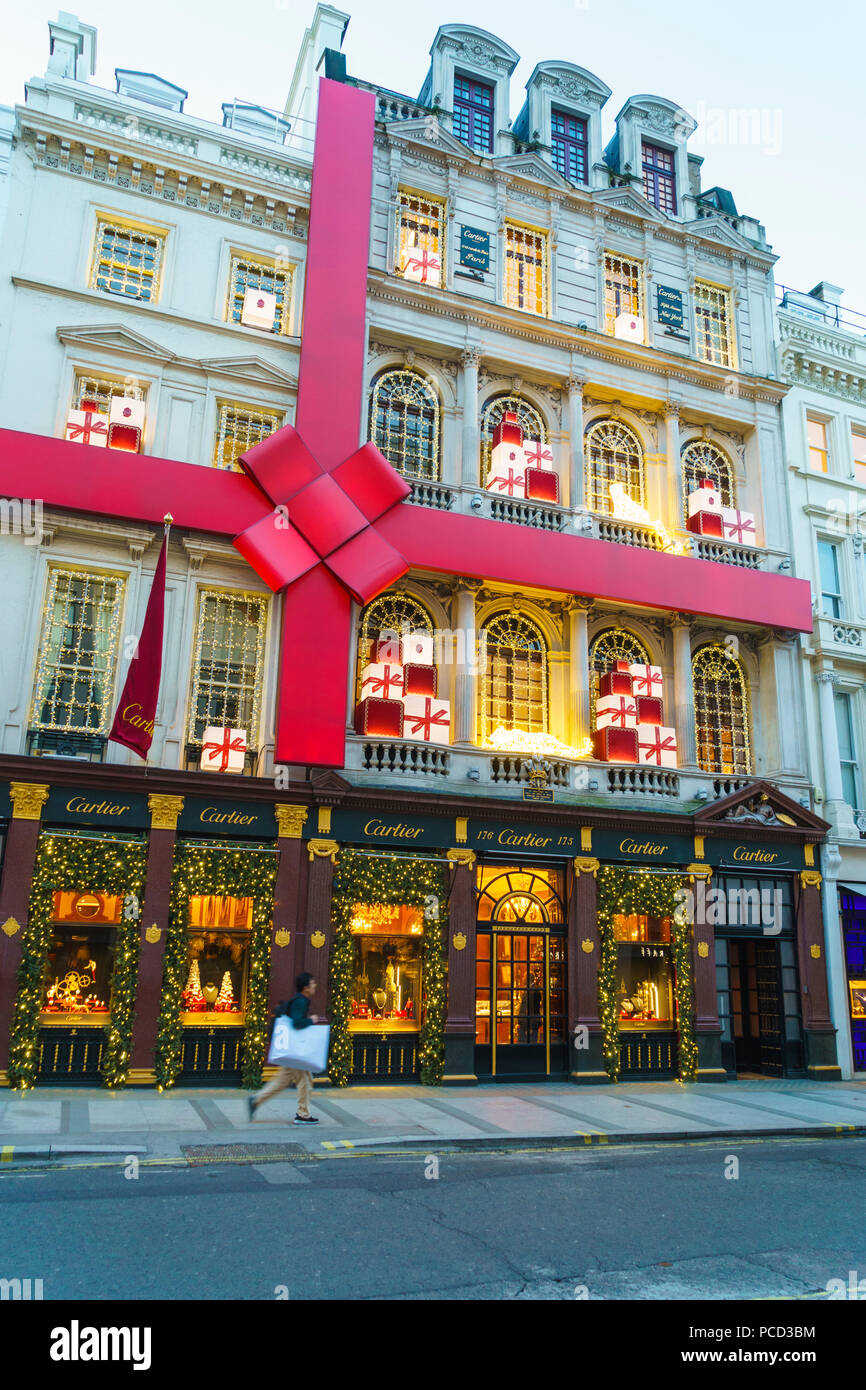 Cartier store decorated for Christmas, New Bond Street, London, England, United Kingdom, Europe Stock Photo