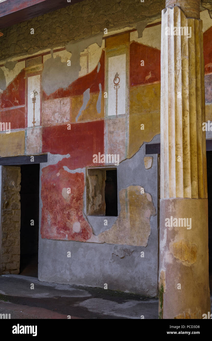 Casa di Venus atrium peristyle colonnade, frescoes on House of D. Lucretii Satrii Valentes, Pompeii, UNESCO, Campania, Italy, Europe Stock Photo