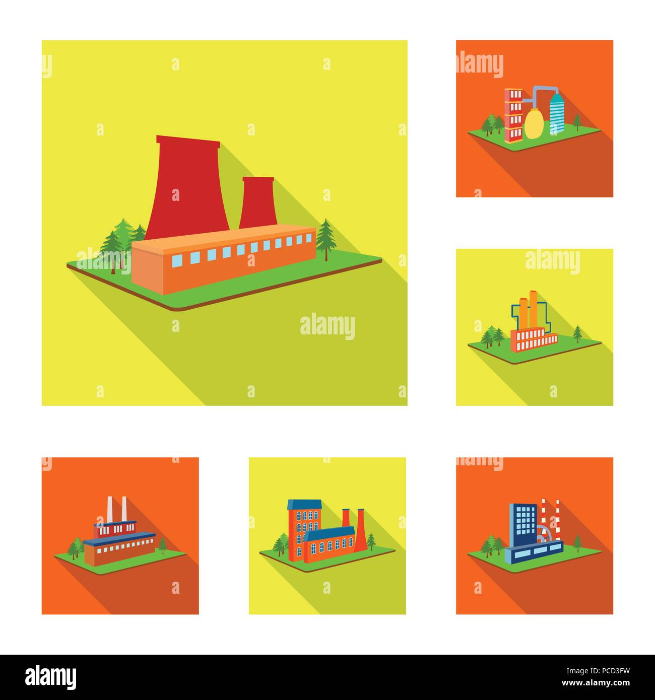 Factory and plant flat icons in set collection for design. Production ...
