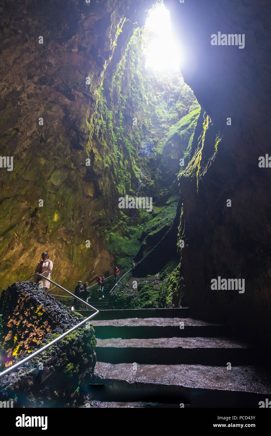 Algar do Carvao Natural Reserve cave, Island of Terceira, Azores, Portugal, Atlantic, Europe Stock Photo