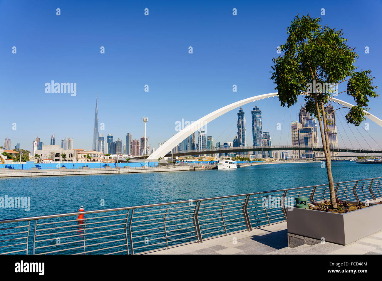 Tolerance Bridge, a new pedestrian bridge spanning Dubai Water Canal, Business Bay, Dubai, United Arab Emirates, Middle East Stock Photo