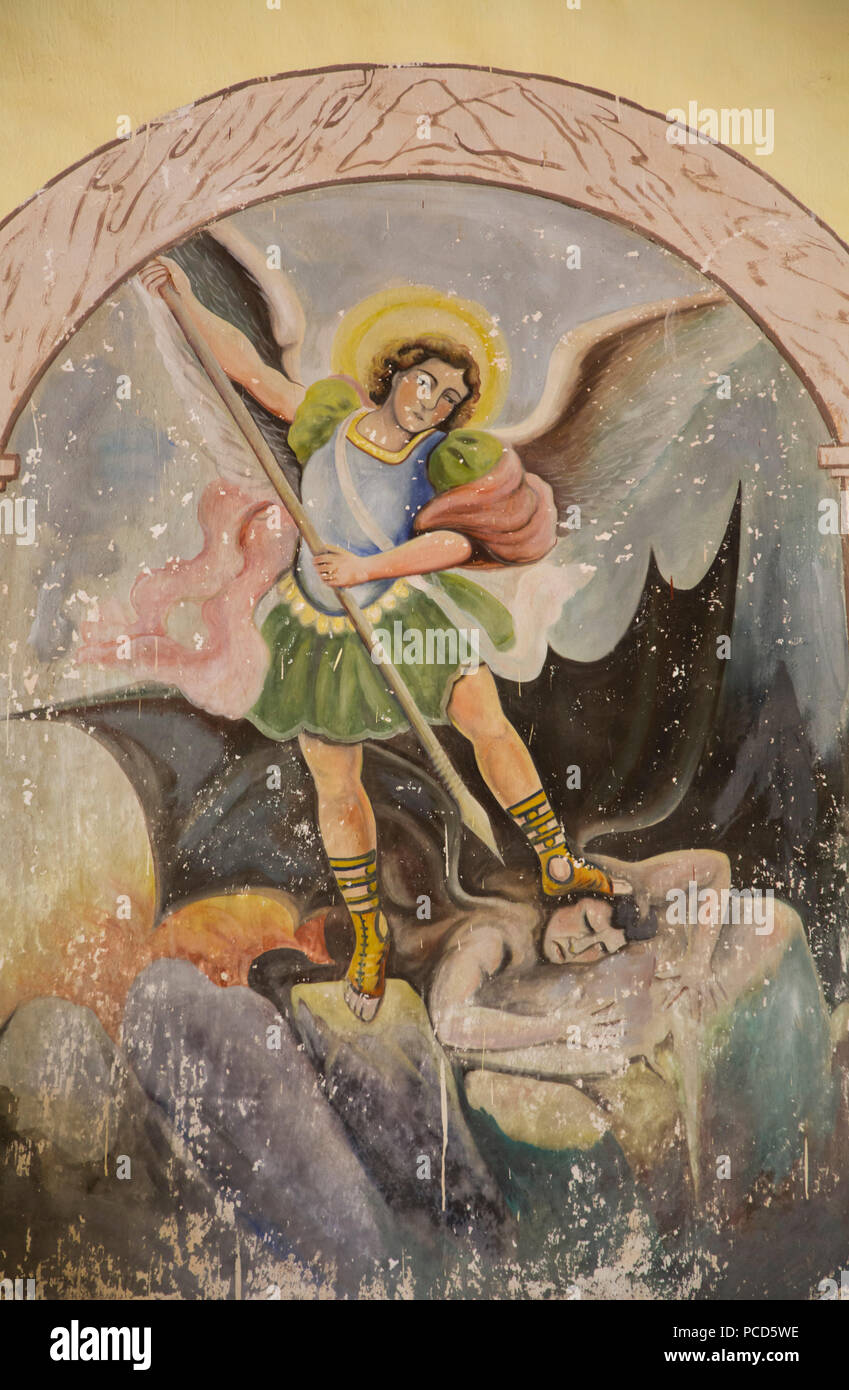 Original frescoes, Church of Santiago Apostol, founded in 17th century ...