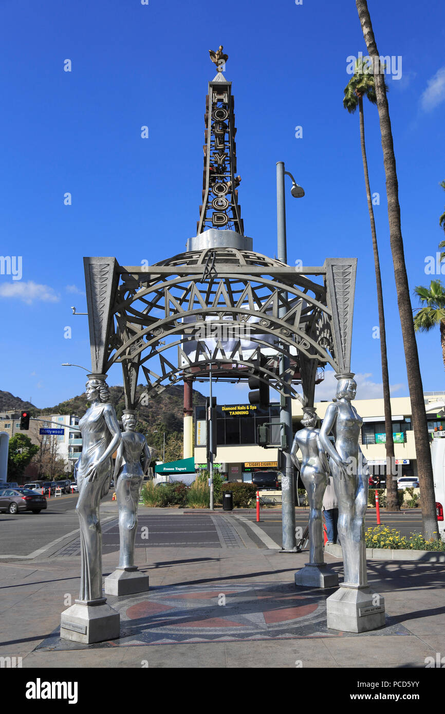 Silver Four Ladies of Hollywood Gazebo, Hollywood Walk of Fame, Hollywood Boulevard, Hollywood, Los Angeles, California, USA, North America Stock Photo