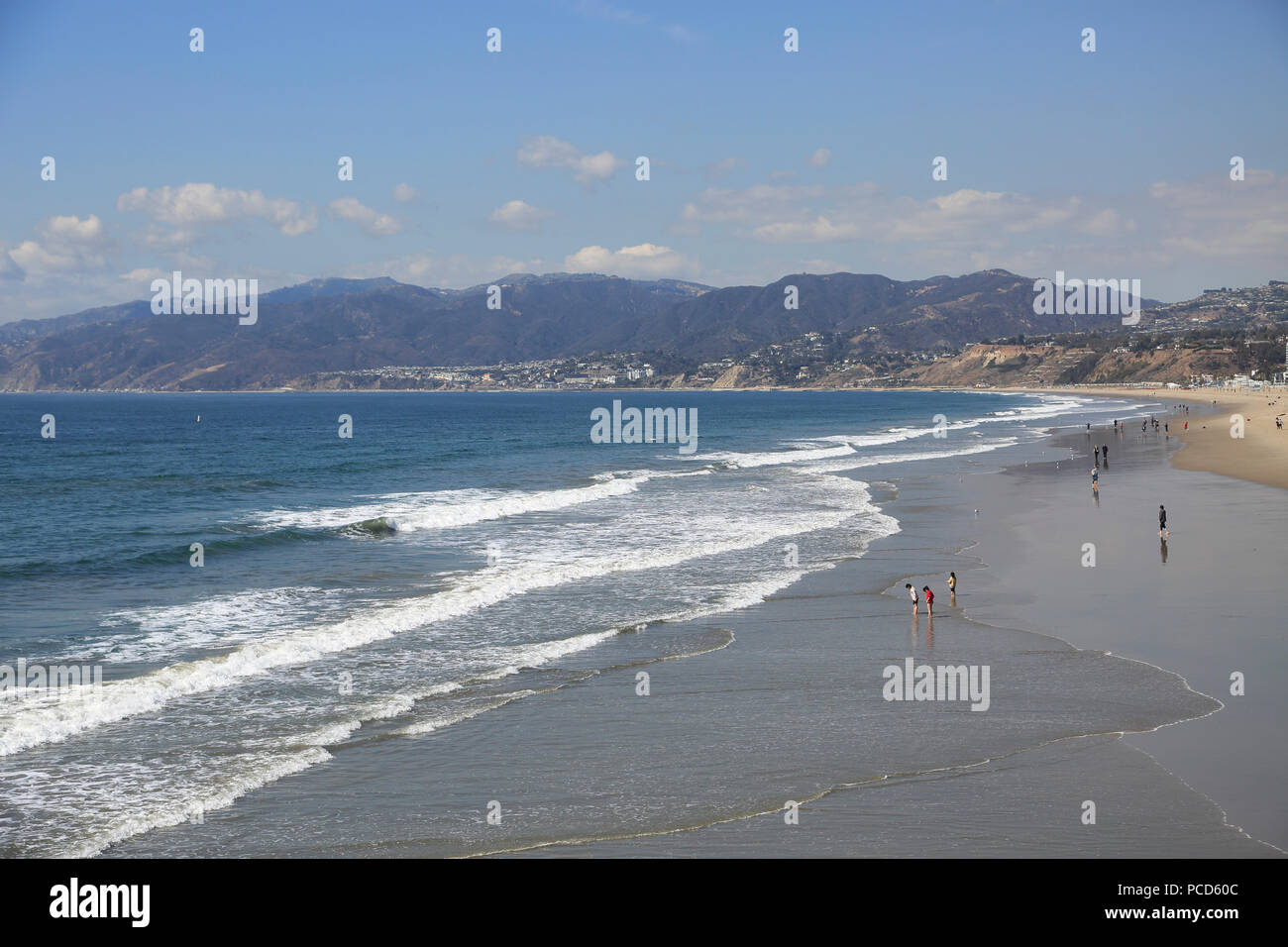 Beach, Santa Monica, Pacific Ocean, Malibu Mountains, Los Angeles, California, United States of America, North America Stock Photo